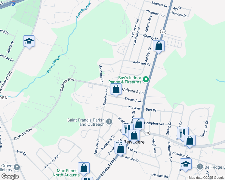 map of restaurants, bars, coffee shops, grocery stores, and more near 134 Celeste Avenue in Belvedere