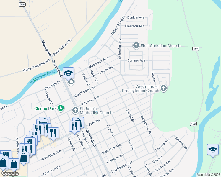 map of restaurants, bars, coffee shops, grocery stores, and more near 411 East Barton Avenue in Greenwood