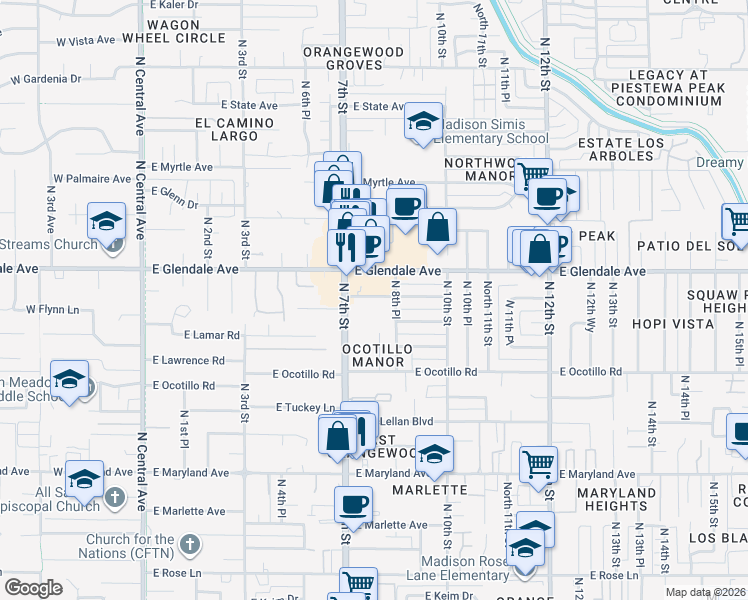 map of restaurants, bars, coffee shops, grocery stores, and more near 6767 North 7th Street in Phoenix