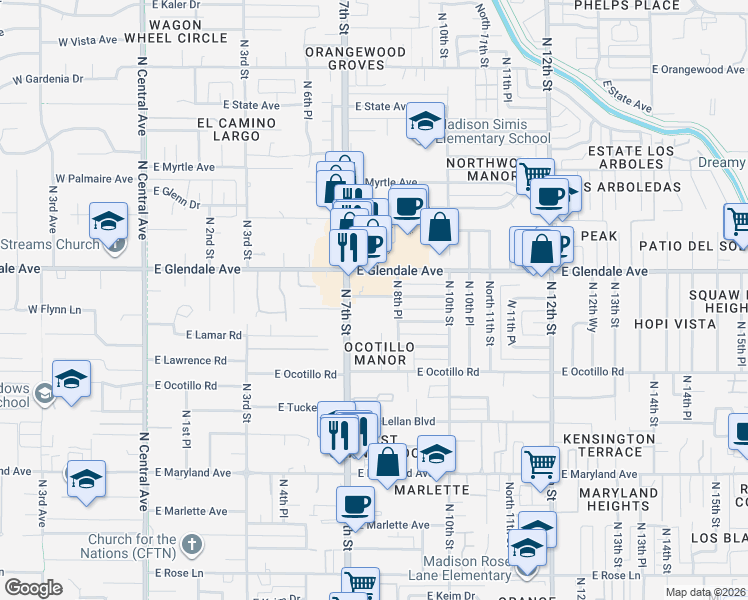 map of restaurants, bars, coffee shops, grocery stores, and more near 6767 North 7th Street in Phoenix