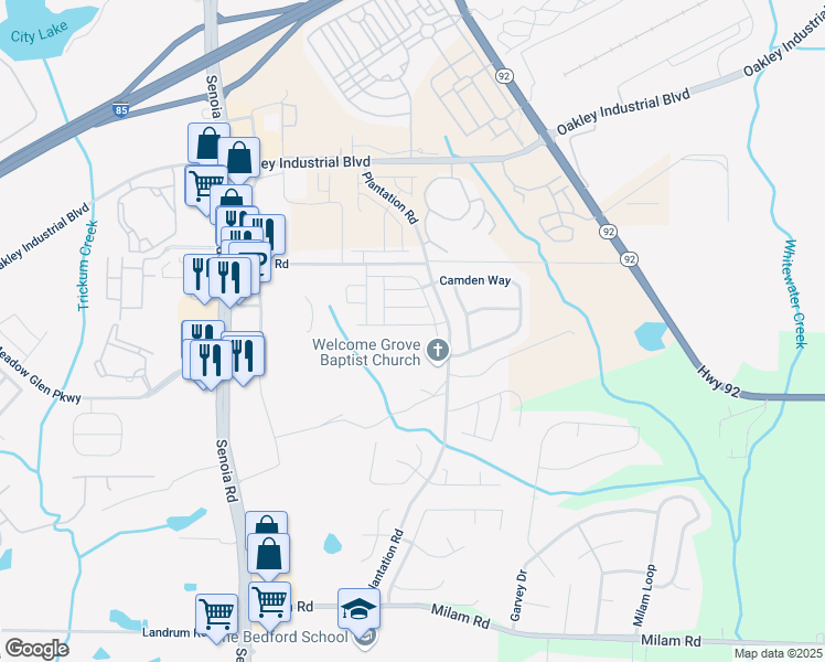 map of restaurants, bars, coffee shops, grocery stores, and more near 312 Lauren Drive in Fairburn