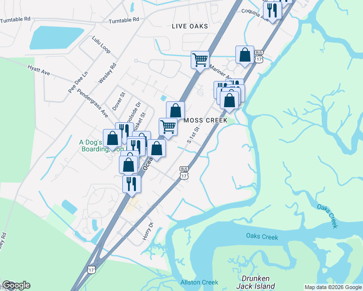 map of restaurants, bars, coffee shops, grocery stores, and more near 5048 S 1st St in Murrells Inlet