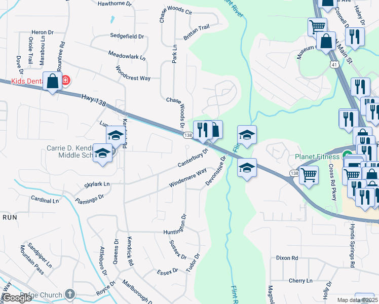 map of restaurants, bars, coffee shops, grocery stores, and more near 7956 Coventry Court in Jonesboro