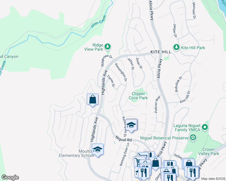 map of restaurants, bars, coffee shops, grocery stores, and more near 29321 Tieree Street in Laguna Niguel