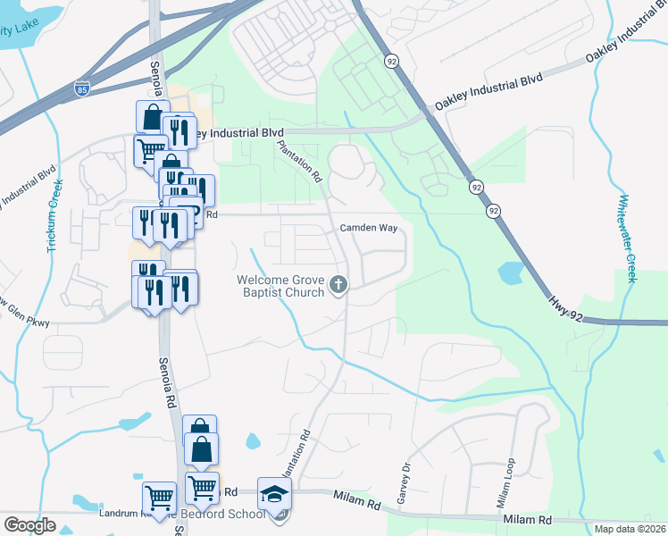 map of restaurants, bars, coffee shops, grocery stores, and more near 3063 Broadleaf Trail Road in Fairburn