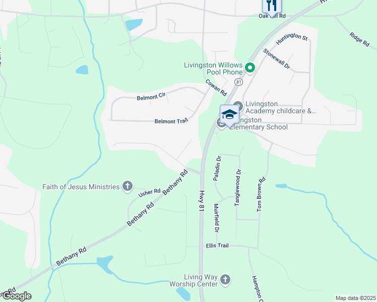 map of restaurants, bars, coffee shops, grocery stores, and more near 50 Cannonade Court in Covington
