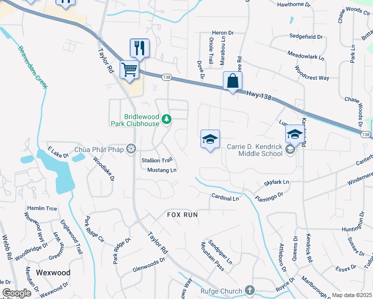 map of restaurants, bars, coffee shops, grocery stores, and more near 21 Horseshoe Bend in Riverdale