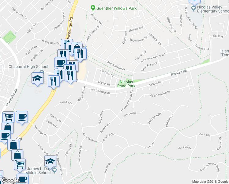 map of restaurants, bars, coffee shops, grocery stores, and more near 27612 Jon Christian Place in Temecula