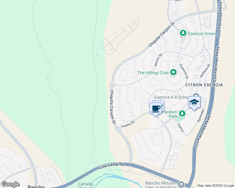 map of restaurants, bars, coffee shops, grocery stores, and more near 25 Cerrero Court in Ladera Ranch