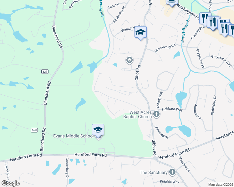 map of restaurants, bars, coffee shops, grocery stores, and more near 4713-4715 Park Ridge Court in Evans