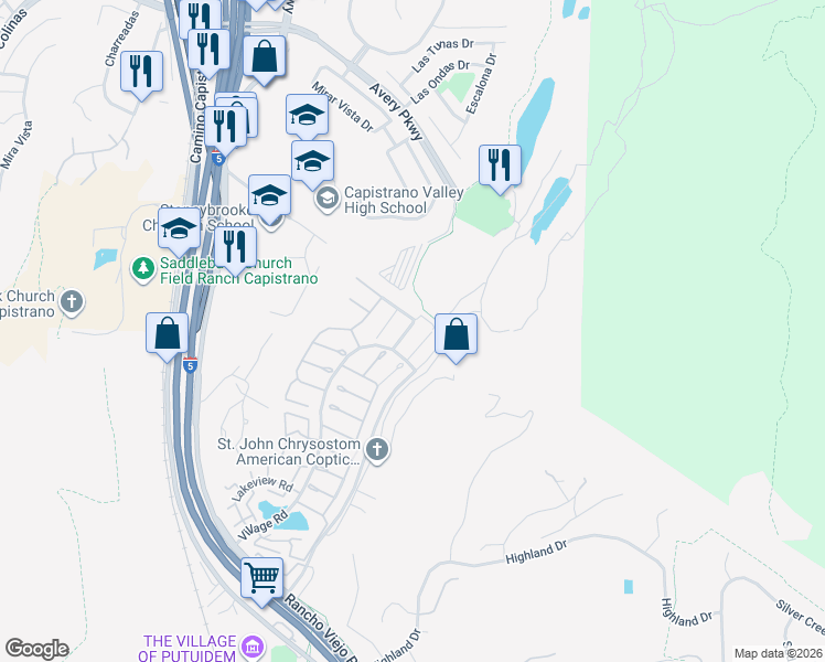 map of restaurants, bars, coffee shops, grocery stores, and more near 29292 Sonoma Way in San Juan Capistrano