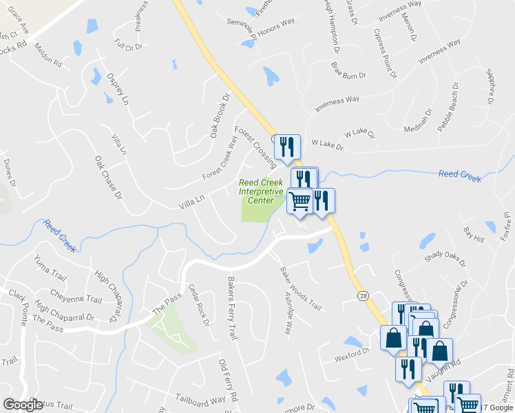 map of restaurants, bars, coffee shops, grocery stores, and more near 3820 Park Lane in Augusta