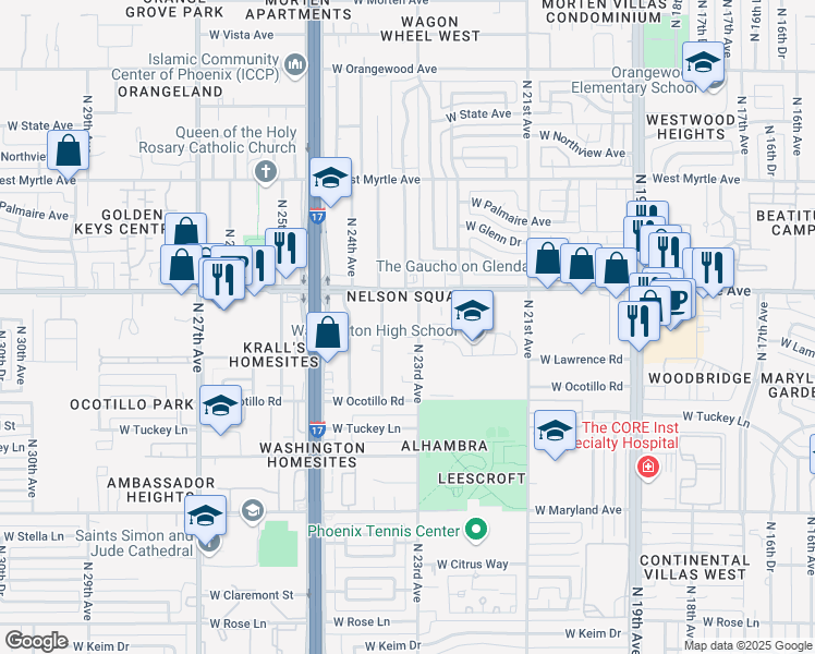 map of restaurants, bars, coffee shops, grocery stores, and more near 6808 North 23rd Avenue in Phoenix