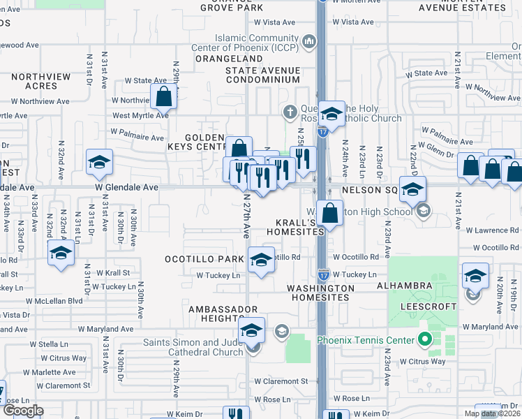 map of restaurants, bars, coffee shops, grocery stores, and more near 68090 North 27th Avenue in Phoenix