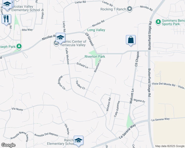 map of restaurants, bars, coffee shops, grocery stores, and more near 30978 Riverton Lane in Temecula