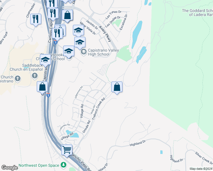 map of restaurants, bars, coffee shops, grocery stores, and more near 29282 Sonoma Way in San Juan Capistrano