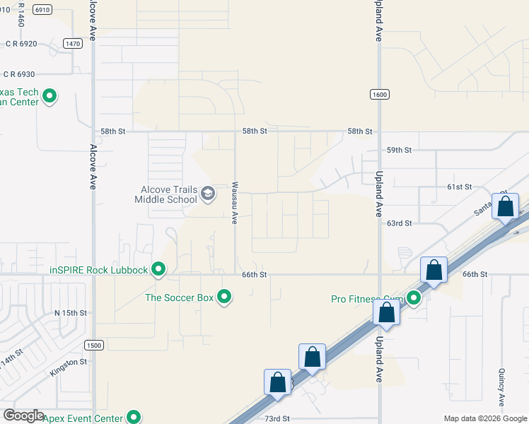 map of restaurants, bars, coffee shops, grocery stores, and more near 7450 County Road 7000 in Lubbock