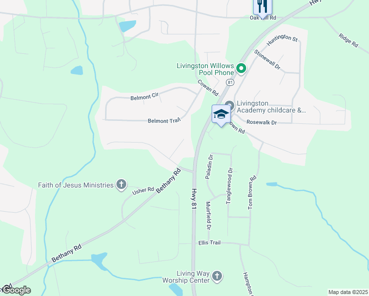 map of restaurants, bars, coffee shops, grocery stores, and more near 40 Cannonade Court in Covington