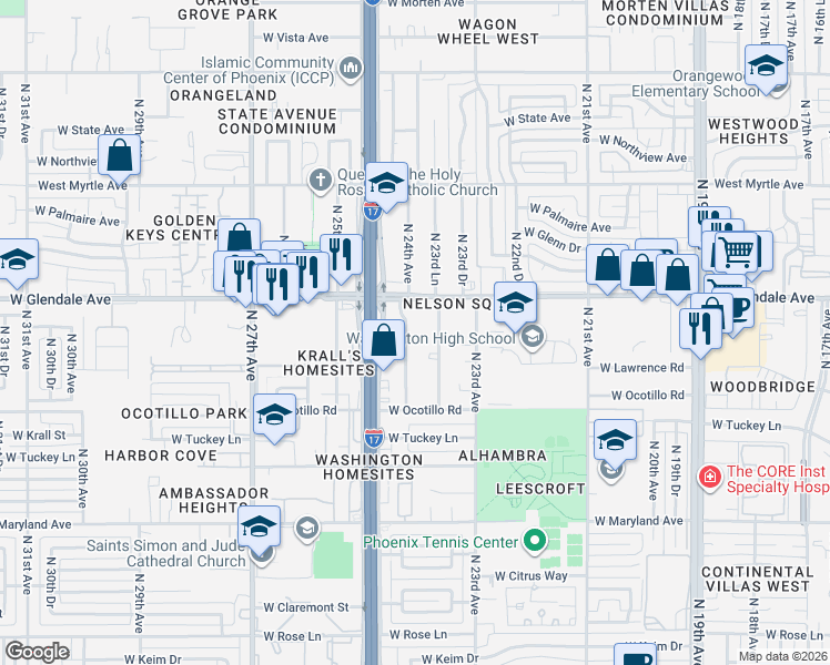 map of restaurants, bars, coffee shops, grocery stores, and more near 6806 North 23rd Drive in Phoenix