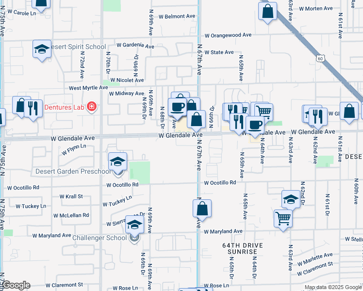 map of restaurants, bars, coffee shops, grocery stores, and more near 6736 W Flynn Ln in Glendale
