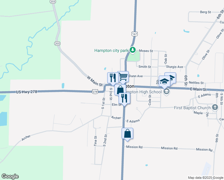 map of restaurants, bars, coffee shops, grocery stores, and more near 115 South 2nd Street in Hampton