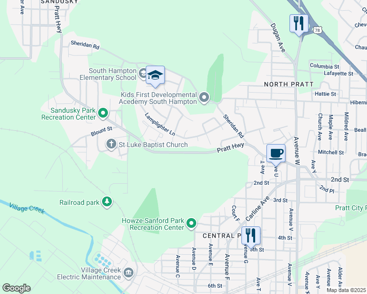 map of restaurants, bars, coffee shops, grocery stores, and more near 617 Lamplighter Lane in Birmingham