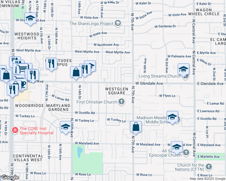 map of restaurants, bars, coffee shops, grocery stores, and more near 6815 North 10th Avenue in Phoenix