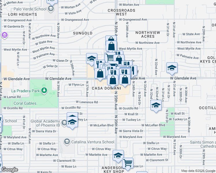 map of restaurants, bars, coffee shops, grocery stores, and more near in Phoenix
