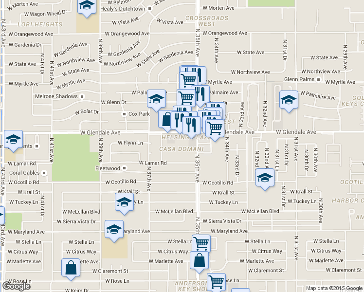 map of restaurants, bars, coffee shops, grocery stores, and more near in Phoenix