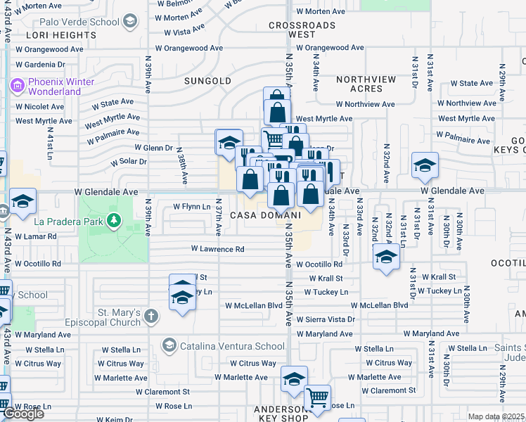 map of restaurants, bars, coffee shops, grocery stores, and more near 6814 North 35th Avenue in Phoenix