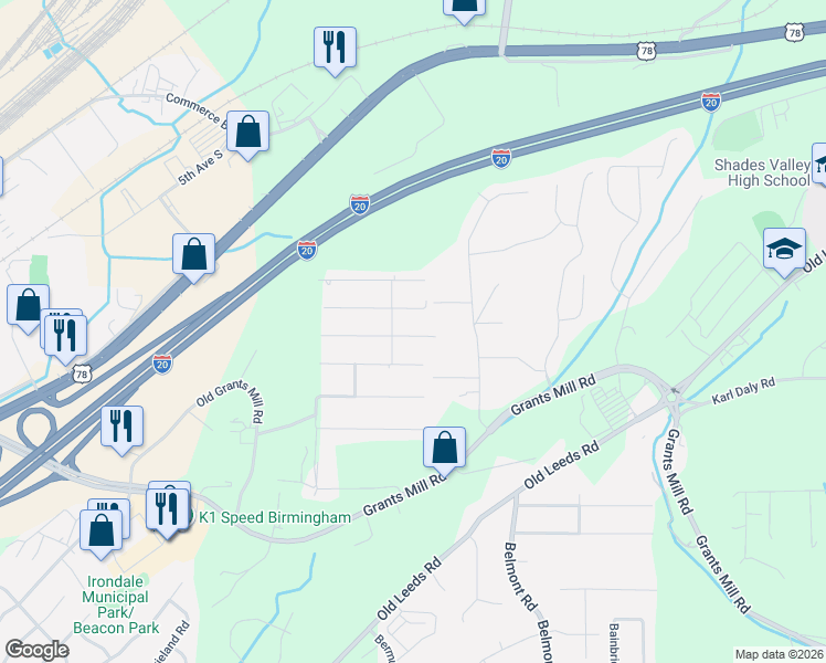 map of restaurants, bars, coffee shops, grocery stores, and more near 9 Forestview Drive in Irondale