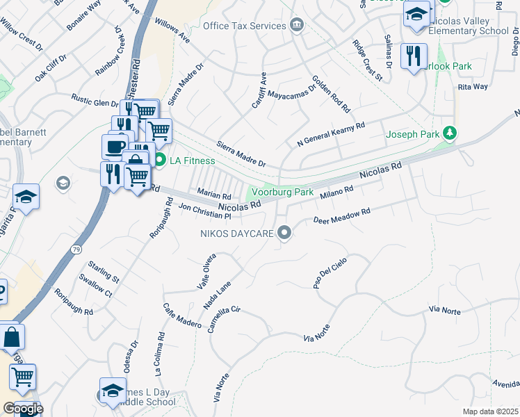 map of restaurants, bars, coffee shops, grocery stores, and more near 30044 Jon Christian Place in Temecula