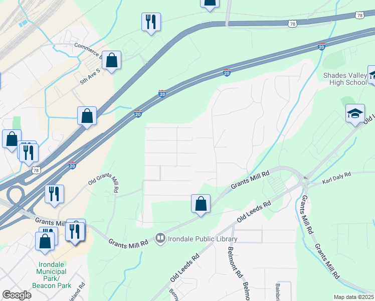 map of restaurants, bars, coffee shops, grocery stores, and more near 8 Forestview Drive in Irondale