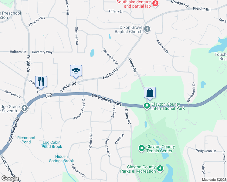 map of restaurants, bars, coffee shops, grocery stores, and more near 2163 Georgia 138 in Jonesboro