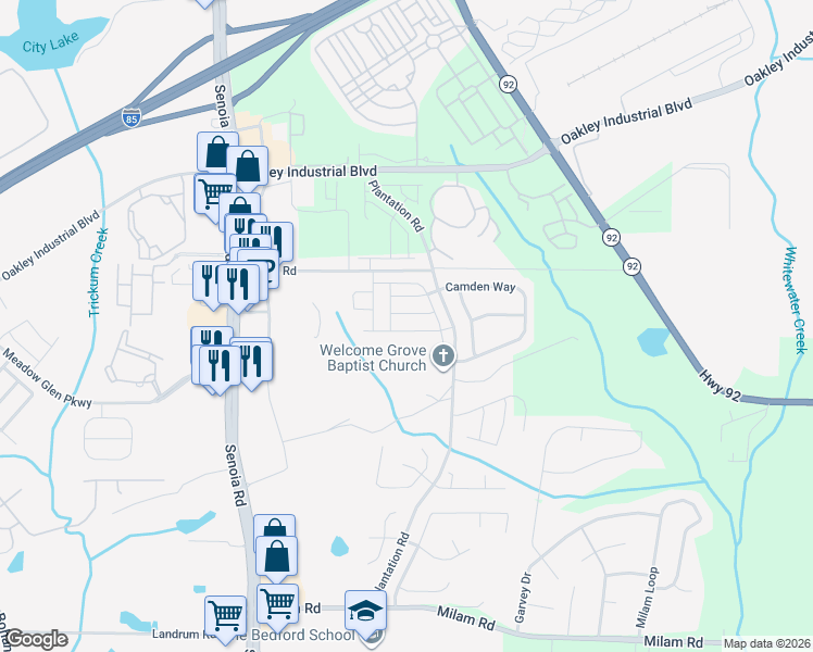 map of restaurants, bars, coffee shops, grocery stores, and more near 319 Lauren Drive in Fairburn