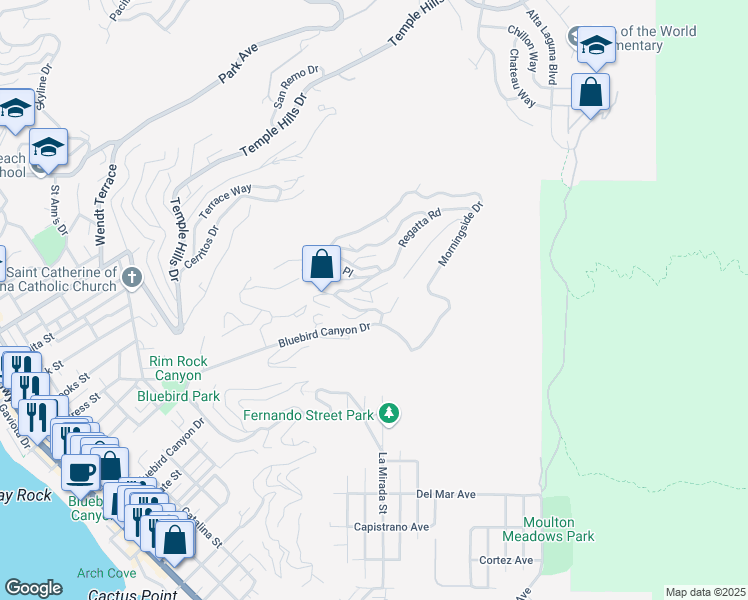 map of restaurants, bars, coffee shops, grocery stores, and more near 1125 Keller Way in Laguna Beach