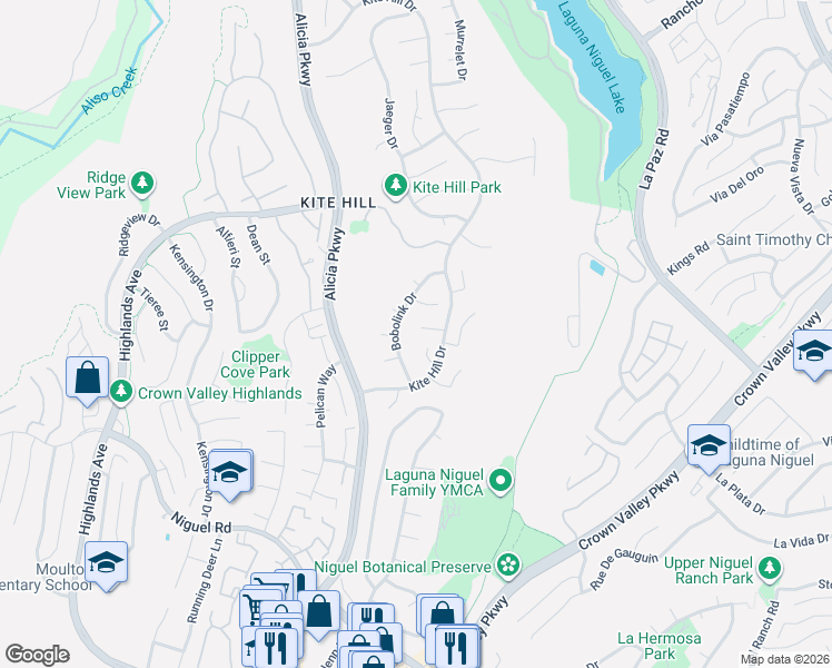 map of restaurants, bars, coffee shops, grocery stores, and more near 23962 Eider Court in Laguna Niguel