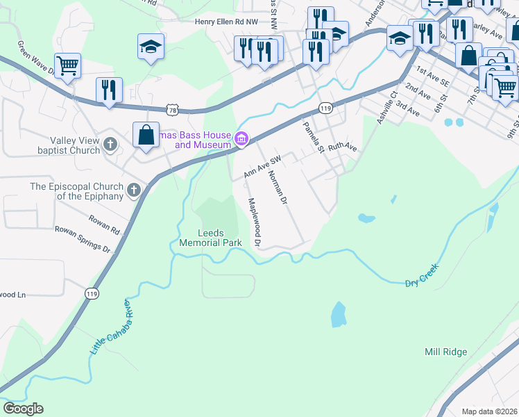 map of restaurants, bars, coffee shops, grocery stores, and more near 1129 Maplewood Drive in Leeds