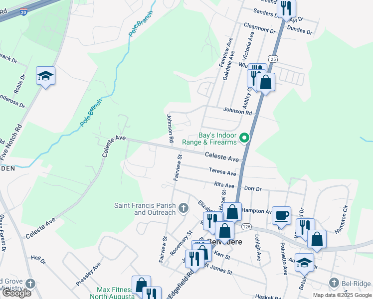map of restaurants, bars, coffee shops, grocery stores, and more near 134 Celeste Avenue in Belvedere
