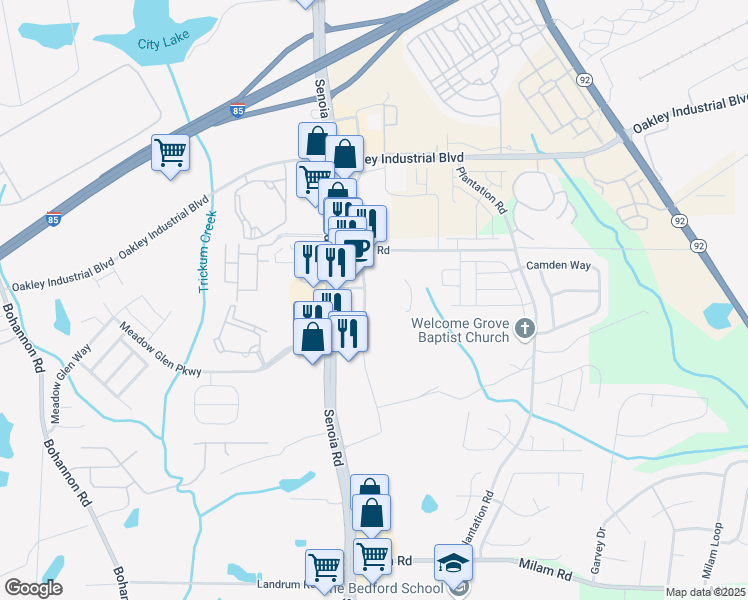 map of restaurants, bars, coffee shops, grocery stores, and more near 8040 Senoia Road in Fairburn