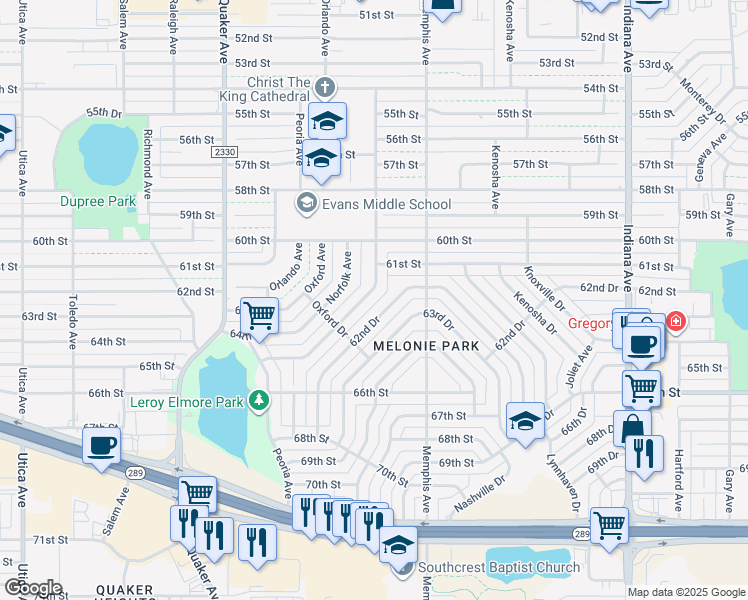 map of restaurants, bars, coffee shops, grocery stores, and more near 6113 Nashville Avenue in Lubbock