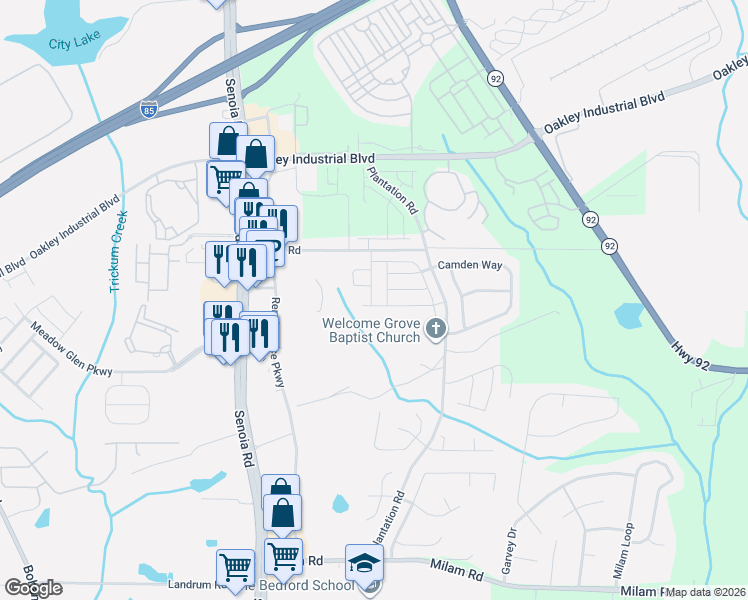 map of restaurants, bars, coffee shops, grocery stores, and more near 344 Lauren Drive in Fairburn