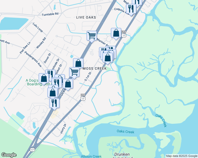 map of restaurants, bars, coffee shops, grocery stores, and more near 4999 U.S. 17 Business in Murrells Inlet
