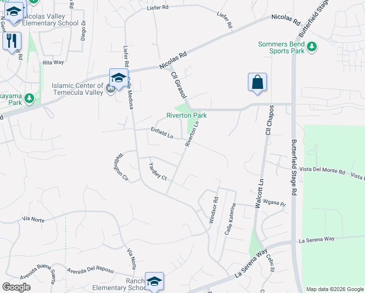 map of restaurants, bars, coffee shops, grocery stores, and more near 31000 Riverton Lane in Temecula