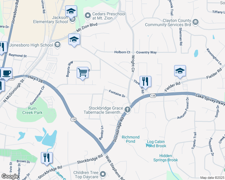 map of restaurants, bars, coffee shops, grocery stores, and more near 1710 Fontaine Drive in Jonesboro