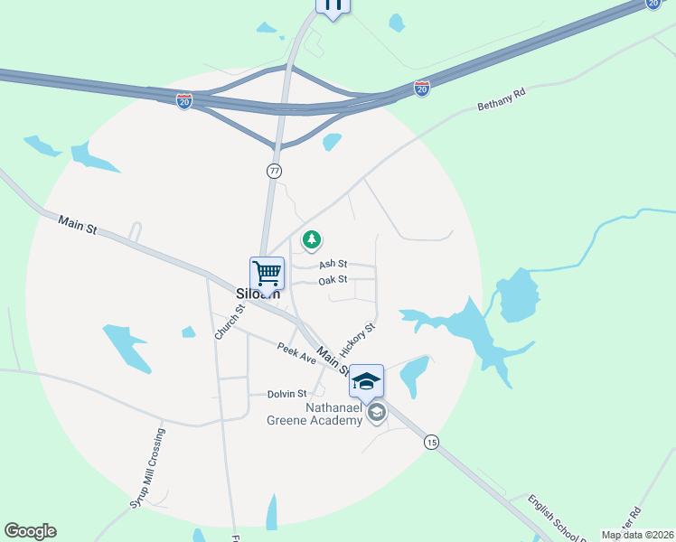 map of restaurants, bars, coffee shops, grocery stores, and more near 1060 Oak Street in Woodville