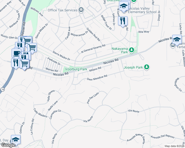 map of restaurants, bars, coffee shops, grocery stores, and more near 40085 Villa Venecia in Temecula