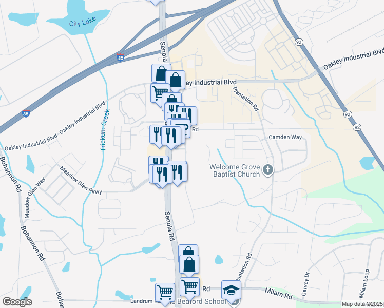 map of restaurants, bars, coffee shops, grocery stores, and more near 6010 Renaissance Parkway in Fairburn