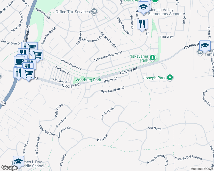 map of restaurants, bars, coffee shops, grocery stores, and more near 40085 Villa Venecia in Temecula