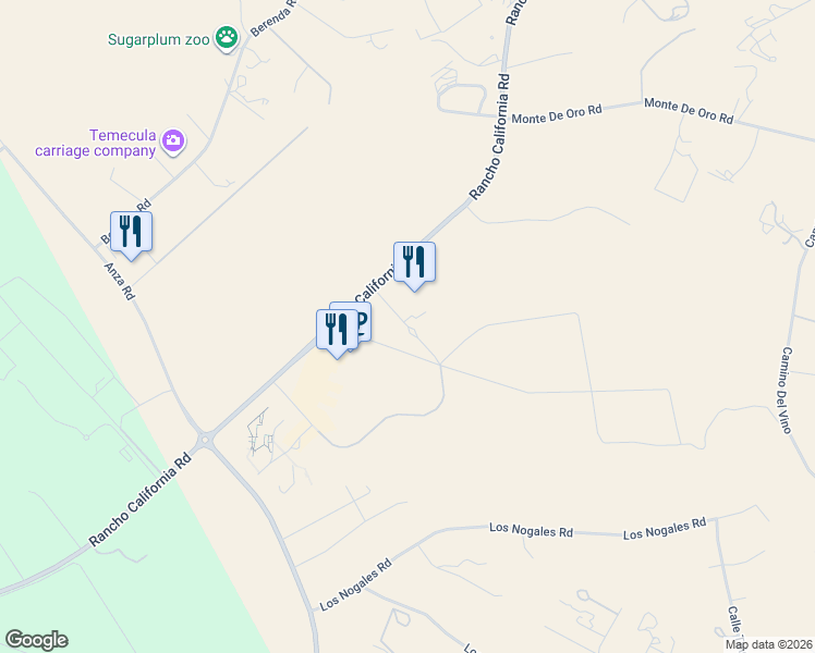 map of restaurants, bars, coffee shops, grocery stores, and more near Via Del Ponte in Temecula